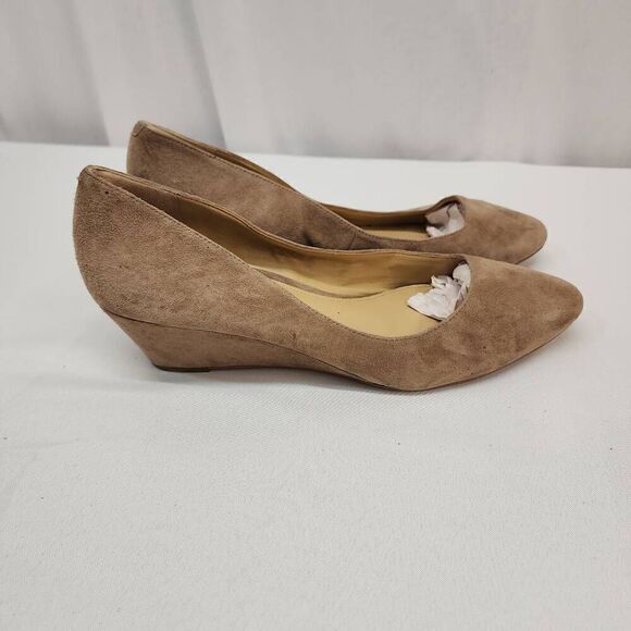 Talbots Size 10 Lanely Asymmetrical Wedges - Tan Leather Suede Comfort Career A - Picture 4 of 10